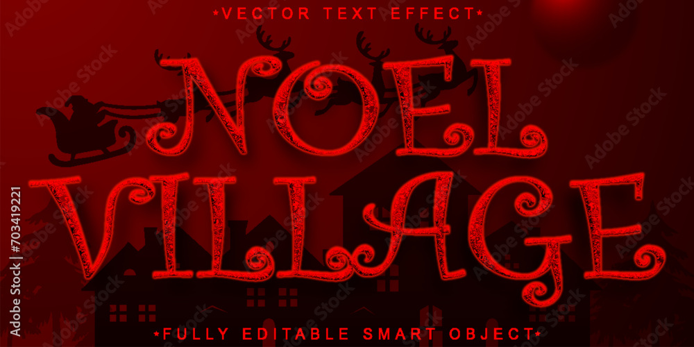 Poster red noel village vector fully editable smart object text effect