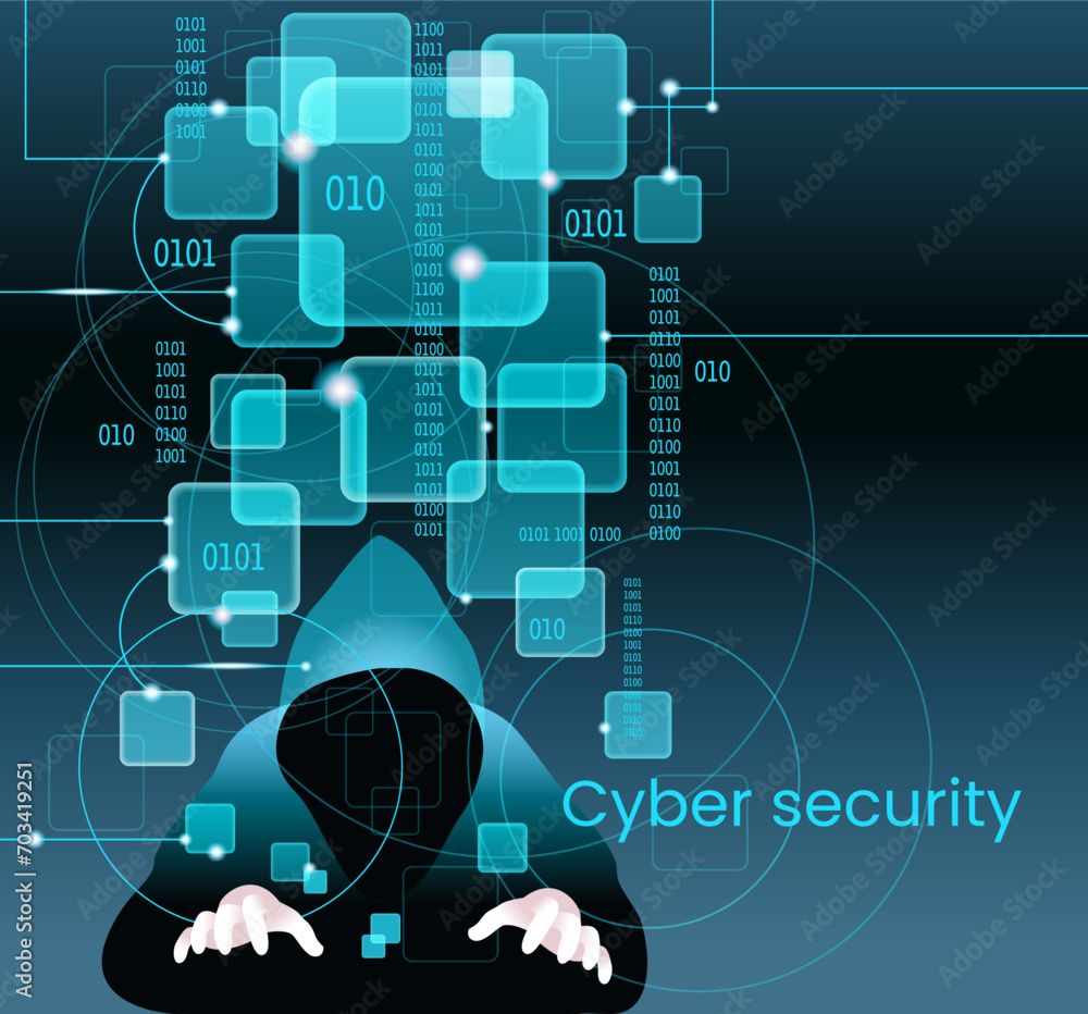 Poster cyber attack business concept. anonymous hacker at the laptop computer internet security. darknet an