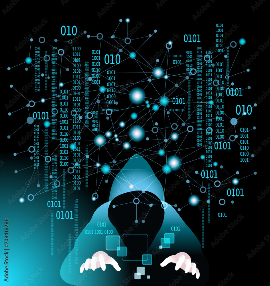 Poster cyber attack business concept. anonymous hacker at the laptop computer internet security. darknet an
