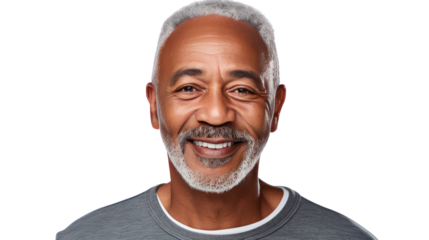 portrait of a smiling African American senior man in a casual shirt isolated on transparent and white background.PNG image.	