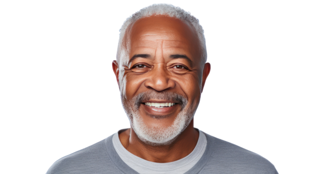 Smiling senior mixed race Caribbean man isolated on white background. 