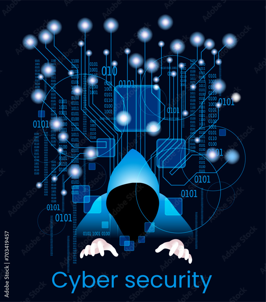 Poster cyber attack business concept. anonymous hacker at the laptop computer internet security. darknet an