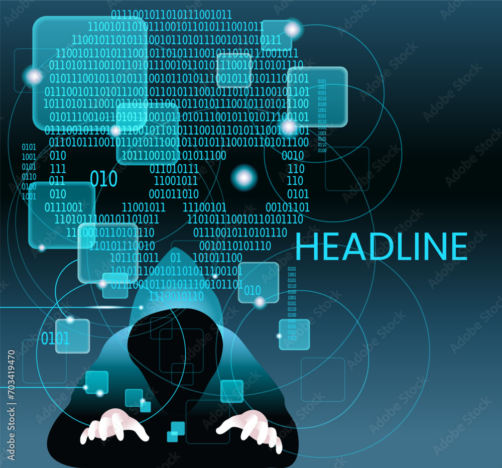 Poster cyber attack business concept. anonymous hacker at the laptop computer internet security. darknet an
