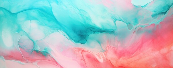 Fototapeta na wymiar Abstract watercolor paint background by coral pink and teal with liquid fluid texture for background, banner 