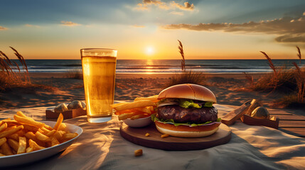 hamburger on the beach
