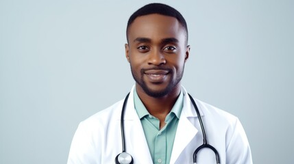 Professional African Male Doctor Smiling Portrait with Stethoscope