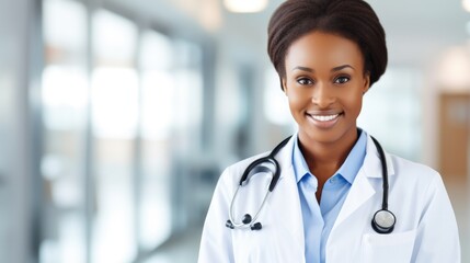 Radiant African Female Doctor with Stethoscope in Hospital Setting