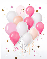 Shining pink balloons on a white background