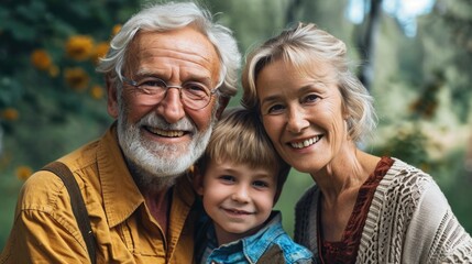 Fototapeta premium Grandparents with Grandson Enjoying a Day Out in Nature