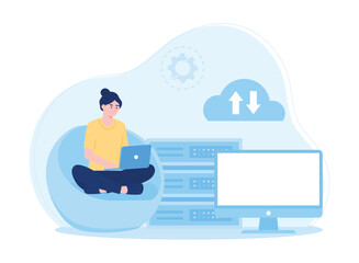 cloud data management  data backup  big data concept flat illustration