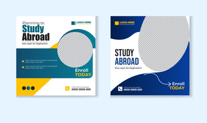 Study abroad social media post design template - obrazy, fototapety, plakaty