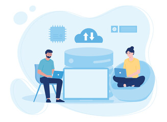 cloud data management  data backup  big data concept flat illustration