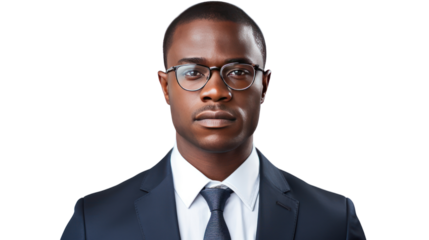 Portrait of confident businessman, dark skin, isolated on transparent and white background.PNG image.