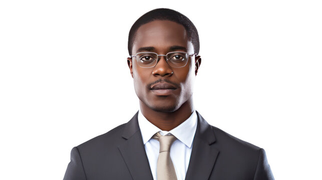 Portrait of confident businessman, dark skin, isolated on transparent and white background.PNG image.