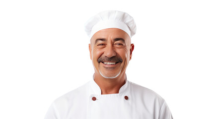 Portrait of a chef, an expert, smiling happily. looking at camera Isolated from the white background.