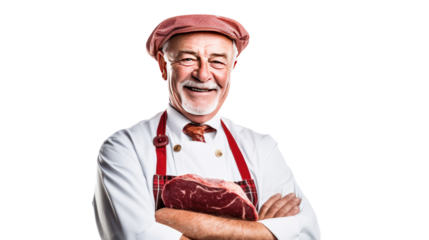 Portrait of A happy meat industry supervisor isolated on white background.