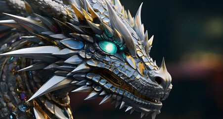 Fototapeta premium Jewelled head of dragon, ai generated.