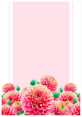 vertical card template with watercolor pink flowers  