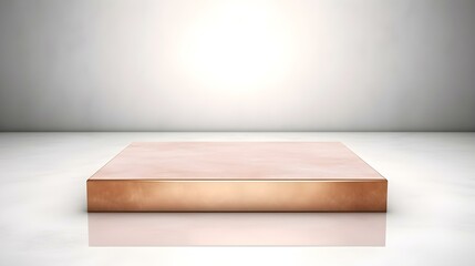 Luxury Studio Background for Product Presentation. Light Marble Showroom with a square rose gold Podium
