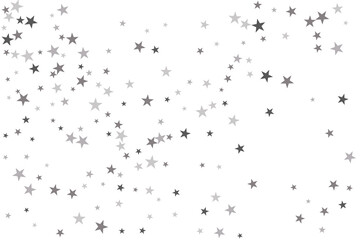 Silver star of confetti. Falling stars on a white background. Illustration of flying shiny stars. Decorative element. Suitable for your design, cards, invitations, gift, vip.