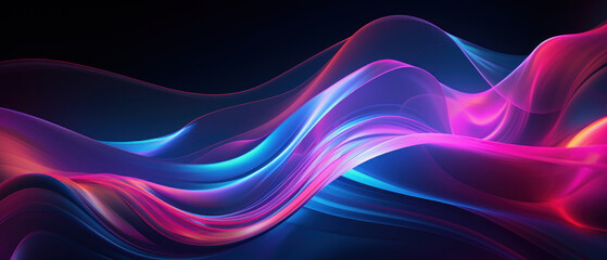 Glowing neon waves in red and violet bring a sense of motion and energy. - obrazy, fototapety, plakaty