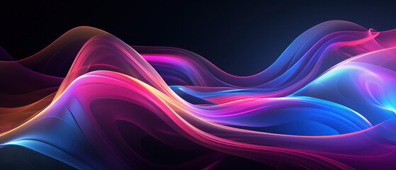 Glowing neon waves in red and violet bring a sense of motion and energy.