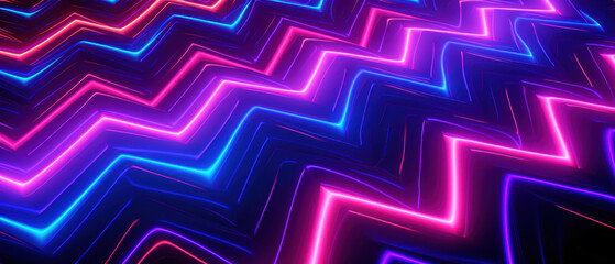 Vibrant neon zigzag pattern on a futuristic, glowing blue background.