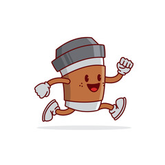 A glass of coffee is running. Coffee on the run. Cartoon style. Premium illustration