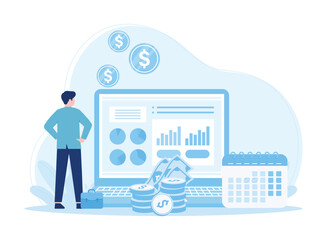 analysts prepare monthly reports. calendar chart concept flat illustration