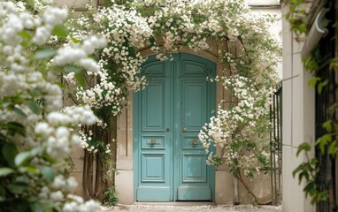 Parisian elegant door with flowers