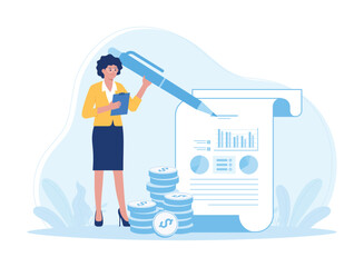 woman writing on infographic paper concept flat illustration