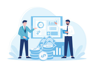 colleagues analyze company growth charts concept flat illustration