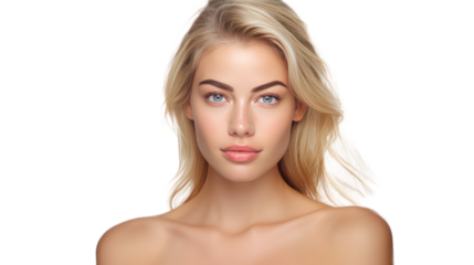 Portrait. Beautiful Spa model Girl with Perfect Fresh Clean Skin. isolated on transparent and white background.PNG image.