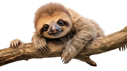Fototapeta premium sloth hanging on tree branch isolated on white background. 