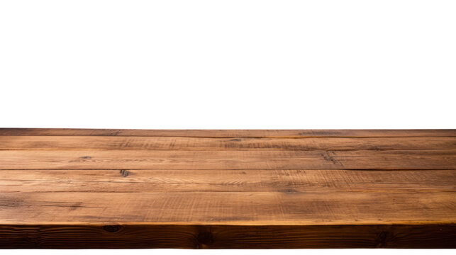 Empty wood table isolated on transparent and white background.PNG image.