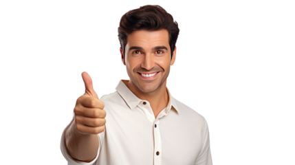 Confident and happy smiling man and pointing isolated on transparent and white background.PNG image.