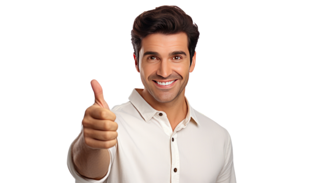 Confident and happy smiling man and pointing isolated on transparent and white background.PNG image.
