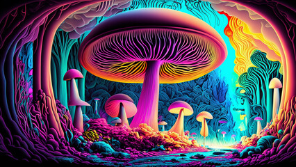 4k wallpaper with mushrooms in psychedelic colors