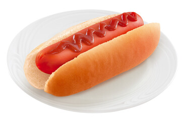 prato com cachorro-quente acompanhado de ketchup isolado em fundo transparente - hot dog clássico