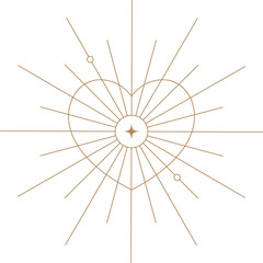 Obraz premium Valentine bohemian outline heart. Minimal geometric abstract design. Magic love symbol for Valentine day. Romantic cosmic aesthetic graphic. Mystic collection with glow effect.