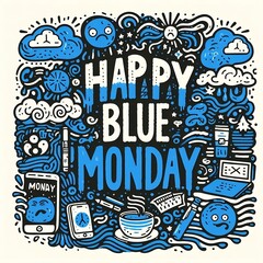 Happy blue monday quote typography Vector The most depressing day of the year in doodle illustration style  January 15th created with generative ai