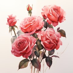 Painted roses on a white background