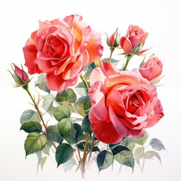 Painted roses on a white background