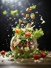 Fluffy salad with cheese and fresh vegetables