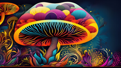4k wallpaper with mushrooms in psychedelic colors