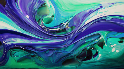 A symphony of ultraviolet and jade green swirling together, forming a liquid masterpiece captured with breathtaking high-definition precision.