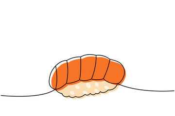 Sake nigiri sushi one line colored continuous drawing. Japanese cuisine, traditional food continuous one line illustration. Vector illustration.
