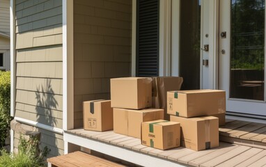 Moving boxes in front of a new house