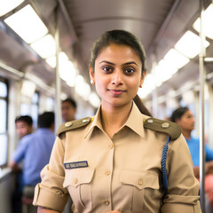 Indian female police officer at metro train