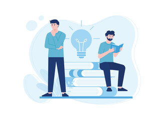  people reading and studying while sitting at a book concept flat illustration